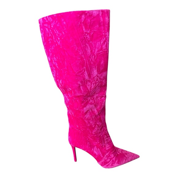 Macy’s INC Crushed Velvet Hot Pink Tall Boots - Picture 4 of 7